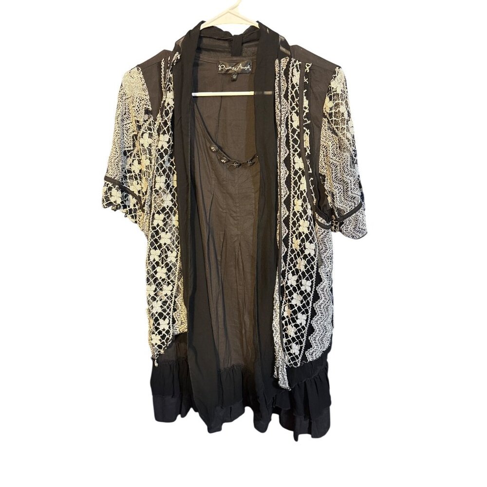Pretty Angel Black & White Lace Cardigan With Button‎ Accents Size M